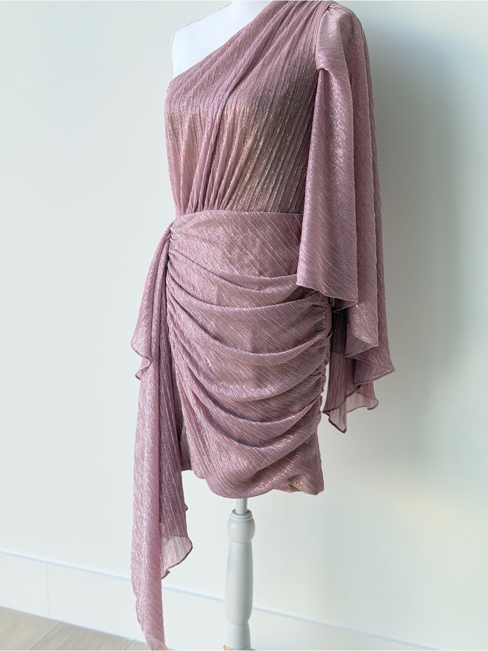 PatBO One-Shoulder Lilac Pink Metallic Dress